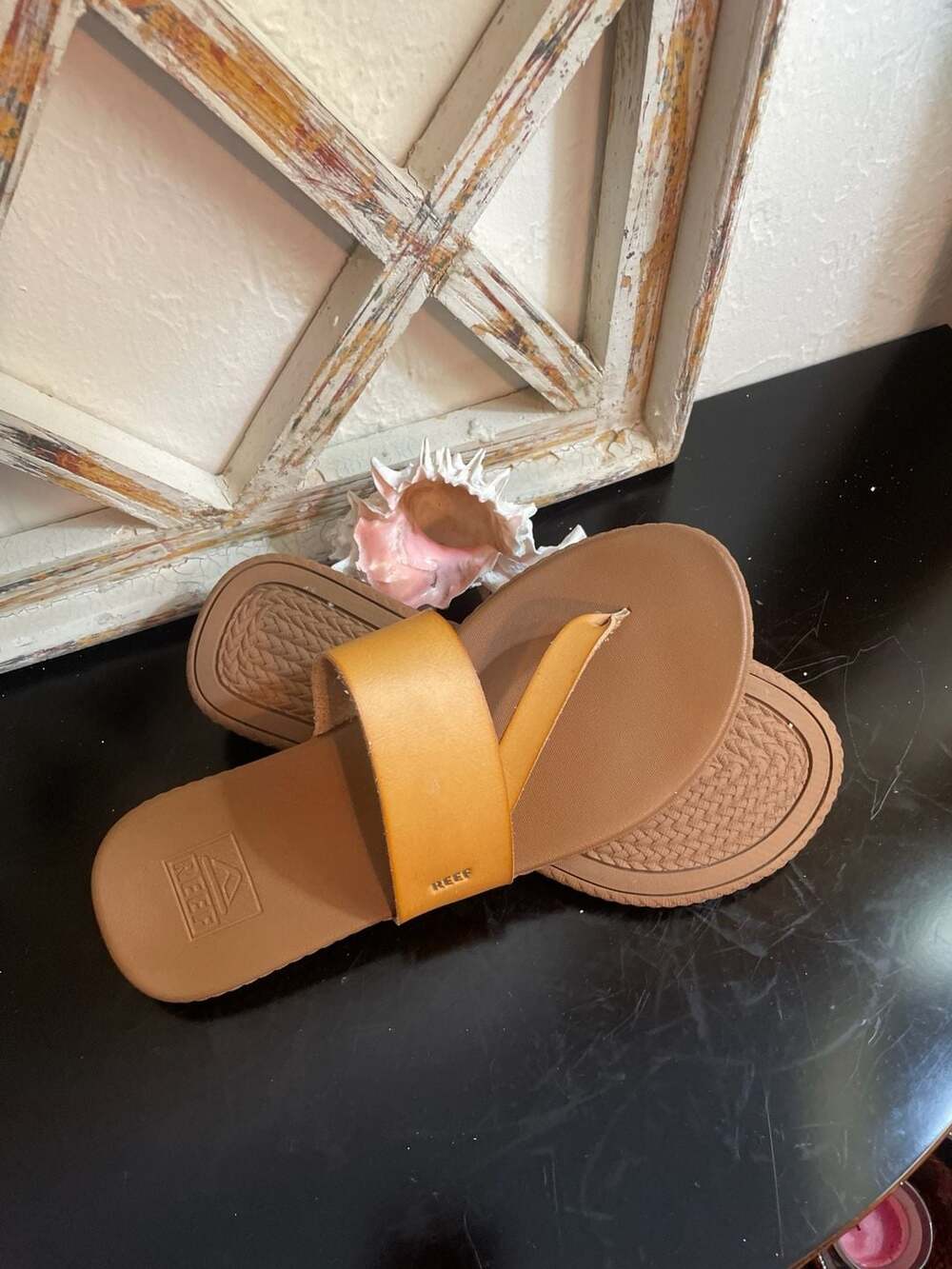 Reef Cushion Sol Women's Flip Flop Sandals in Tan Leather - Picture 5 of 6